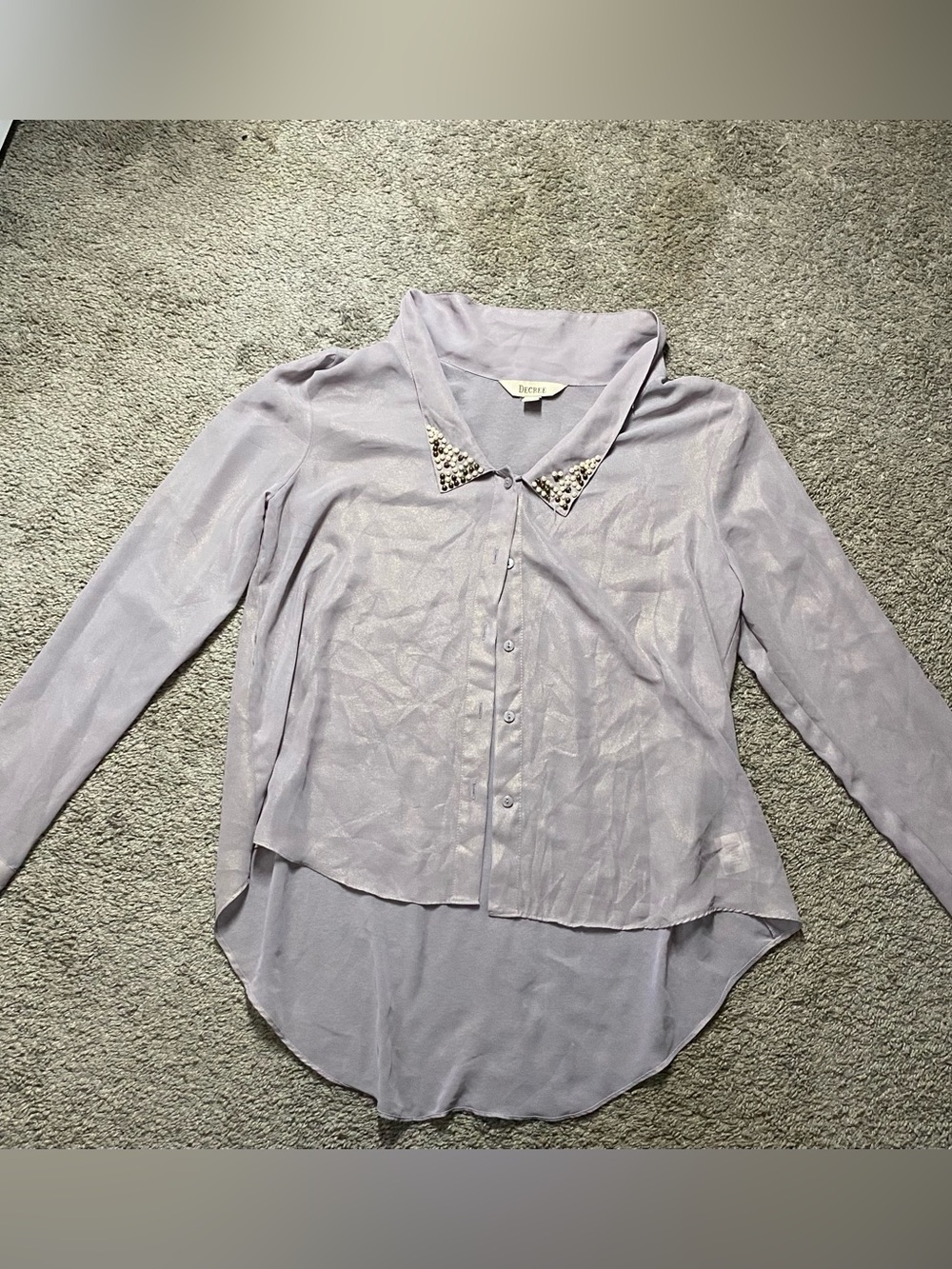 Decree Lavender Beaded-Collar Sheer Button-Down Shirt